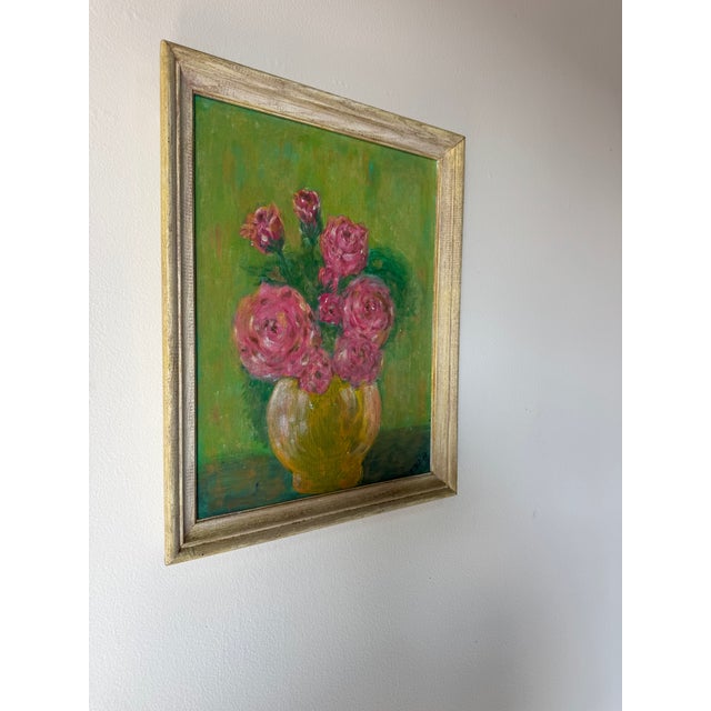 Vintage Flower in Vase Still Life Impressionist Oil on Masonite Board – Framed For Sale - Image 4 of 11
