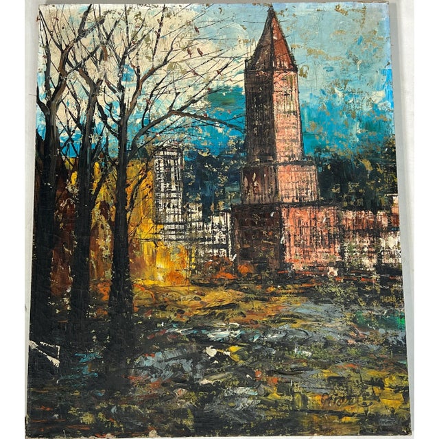 Vintage Abstract City Scape Oil on Canvas For Sale - Image 12 of 12