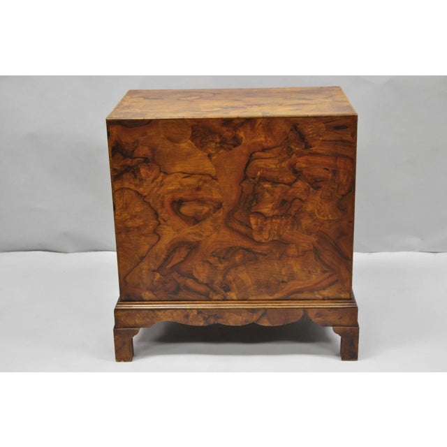 Vintage Italian Olive Wood Veneer Campaign Chest of Drawers Cabinet Side Table For Sale - Image 17 of 18