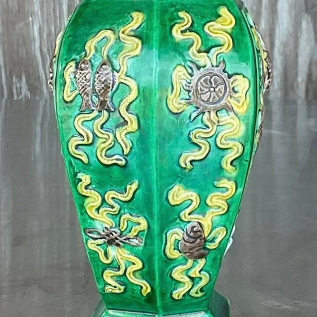 Ceramic Vintage 1920s Asian Dragon Vase For Sale - Image 7 of 13