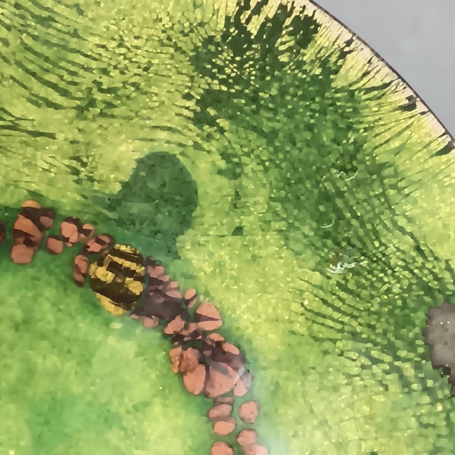 Green Mid-Century Enamel on Copper Catchall Ashtray Green With Abstract Rust Orange Design For Sale - Image 8 of 14