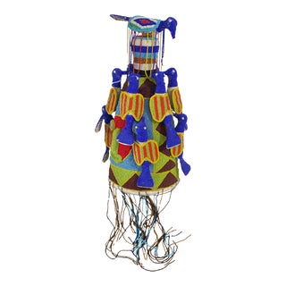 African Yoruba Beaded King Crown 19" H Nigeria For Sale