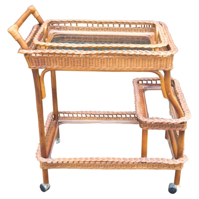 Rattan-Wicker Bar Cart For Sale - Image 11 of 11