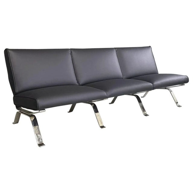 Modern Italian Black Leather Three-Seater Sofa attributed to Gastone Rinaldi for Rima, 1970s For Sale - Image 12 of 12