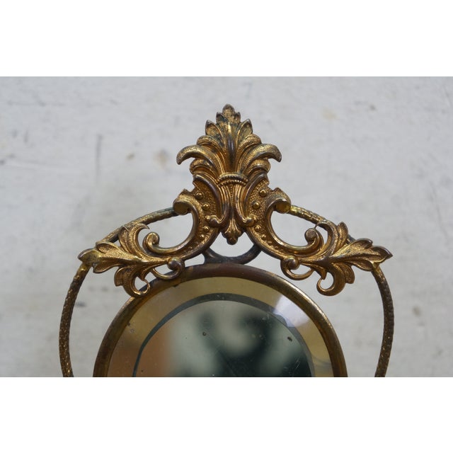 Antique French Napoleon III Gilt Brass Table Top Perfume Vanity Set & Mirror 10" For Sale - Image 4 of 18