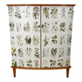 1950’s Swedish Curved Front Cabinet With Nordens Flora Illustrations For Sale