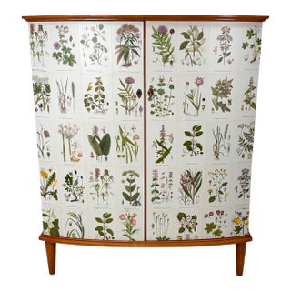 1950’s Swedish Curved Front Cabinet With Nordens Flora Illustrations For Sale