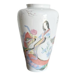 Vintage Chinoiserie Hand Painted Porcelain Bavaria Vase For Sale