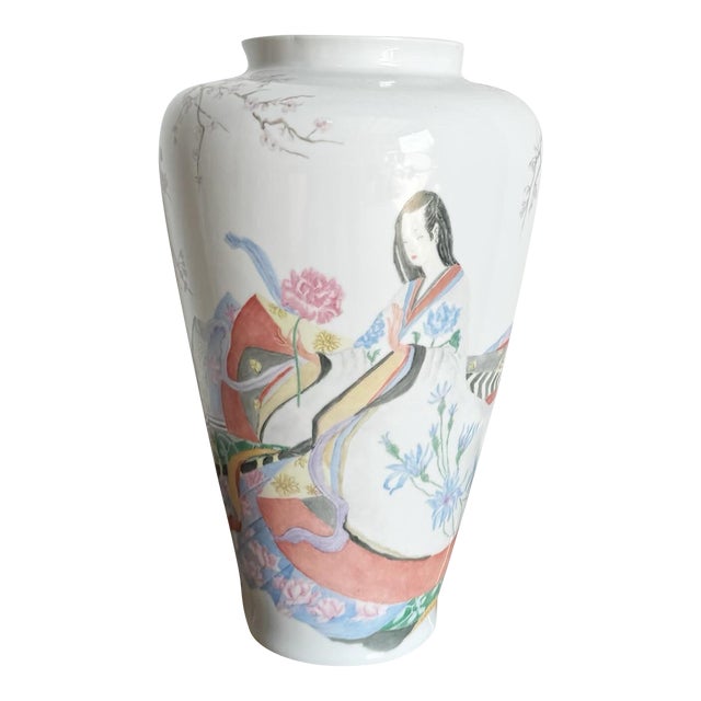 Vintage Chinoiserie Hand Painted Porcelain Bavaria Vase For Sale