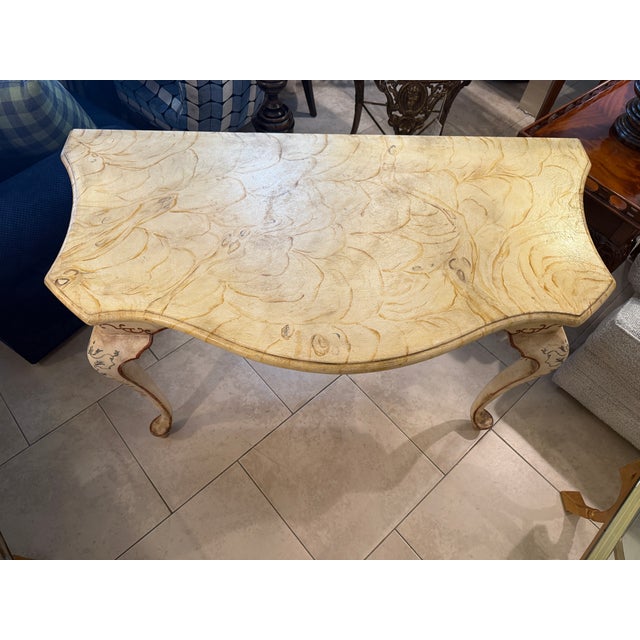 Beautiful Hand Painted Italian Console table with a Wood Painted Faux Stone top in a Wonderful Cream base with the top a...