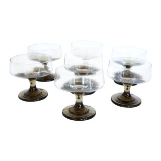 Smoke Brown Mid-Century Modern Cocktail Glasses - Set of 7 For Sale
