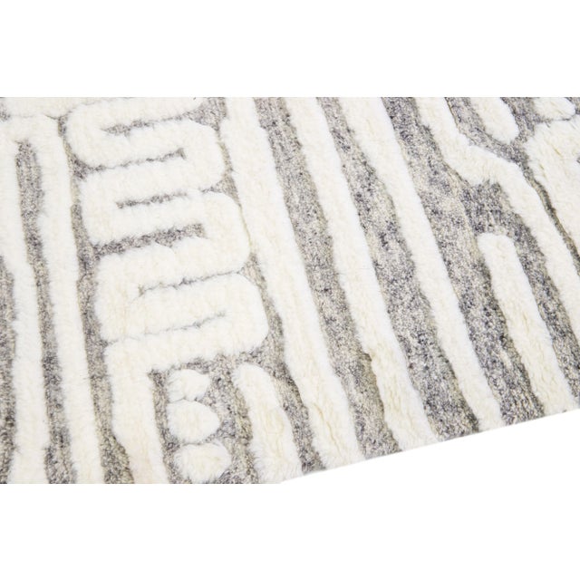 Modern Moroccan Style Handmade Ivory Wool Rug With Abstract Motif by Apadana For Sale In New York - Image 6 of 8