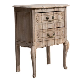 20th Century France Weathered Whitewash Cerused Oak Bedside Cabinet For Sale