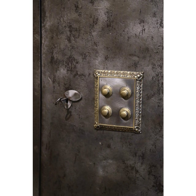 19th Century French Iron Combination Safe on Painted Wood Stand For Sale In Dallas - Image 6 of 12
