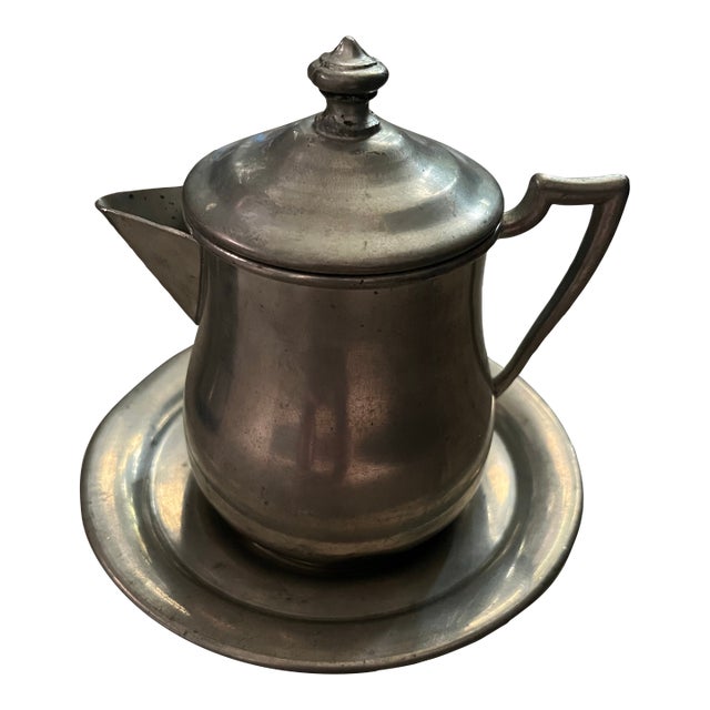Vintage Genuine Pewter by Cabin Pewter (Stamped) Mini Pitcher & Matching Drip Plate For Sale