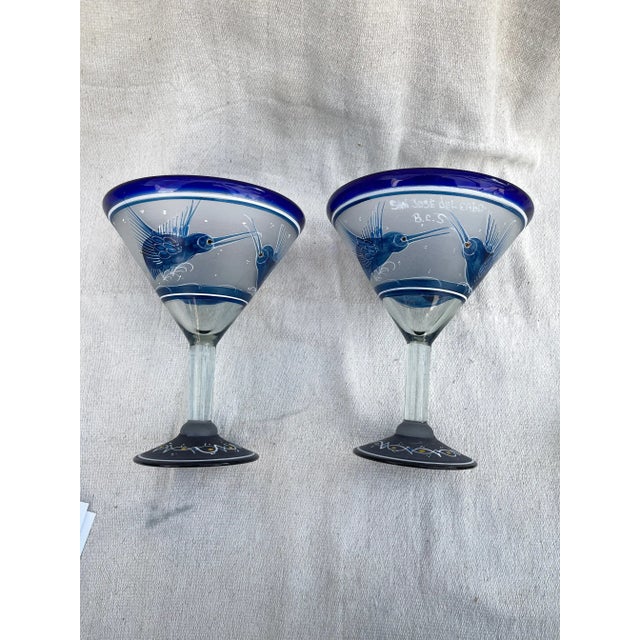 Glass El Palomar Hand Painted Hummingbird Print Margarita Glasses - Set of 2 For Sale - Image 7 of 8