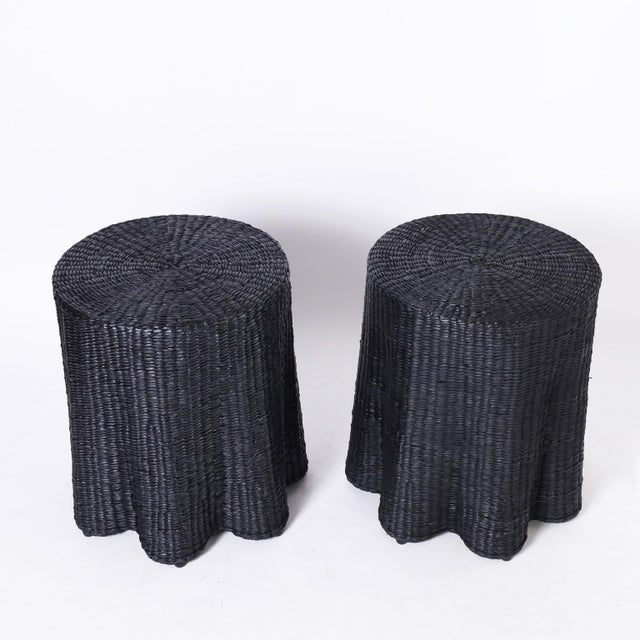 Chic pair of mid century inspired ghost drapery round stands handcrafted with a durable metal frame ambitiously wrapped in...