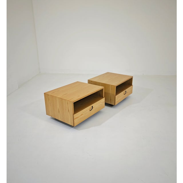 A pair of vintage designer nightstands, part of a rare pair of large wooden nightstands/side tables. Made by Saporiti...