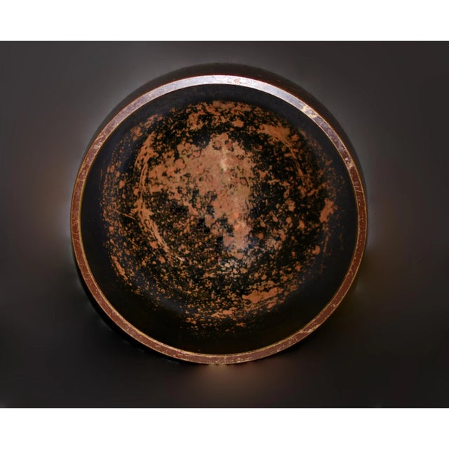 A substantial antique Japanese singing bowl, crafted from solid bronze and weighing 8.7 pounds. Beautiful rose gold-...