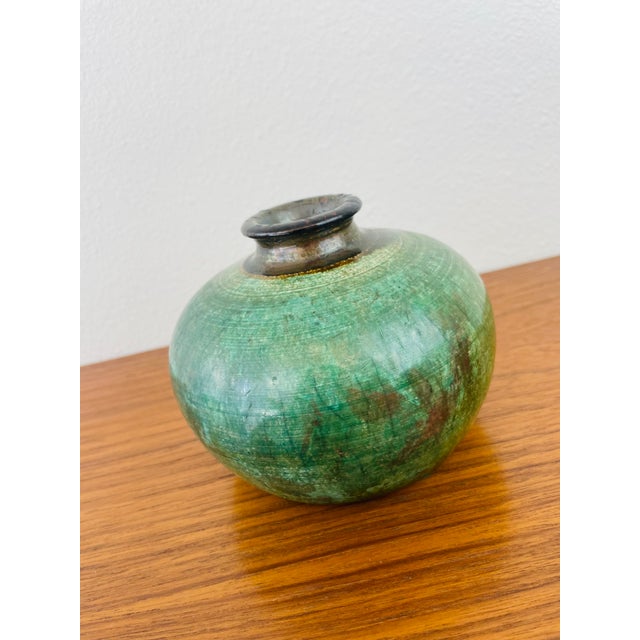 Ceramic Vintage 1970s Handmade Stoneware Studio Pottery Green Vase For Sale - Image 7 of 9
