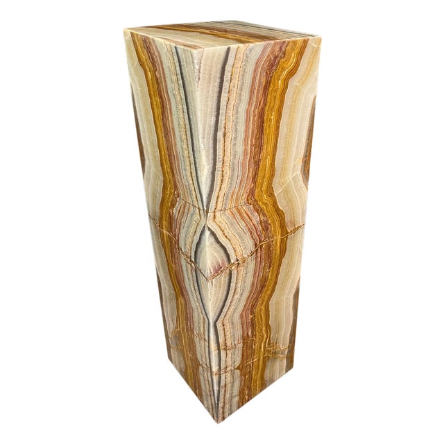Golden Orange Onyx Pedestal Floor Lamp For Sale