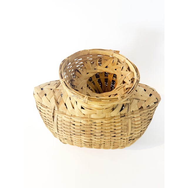 Wood Vintage 1960s Philippines Alat Fish Creel Bamboo Basket & Funnel For Sale - Image 7 of 8