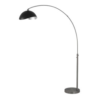 1960s Nova of California Morelli Luna Bella Floor Lamp - Mid Century Modern Arc Lamp, Black Nickel Finish, Matte Black/Silver Shade For Sale