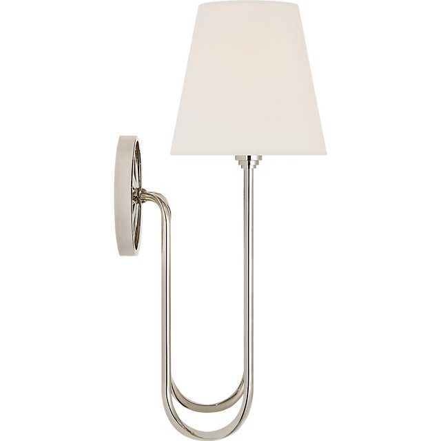 Traditional Chapman & Myers for Visual Comfort Signature Polaris 17" Double Sconce in Polished Nickel with Linen Shades For Sale - Image 3 of 7