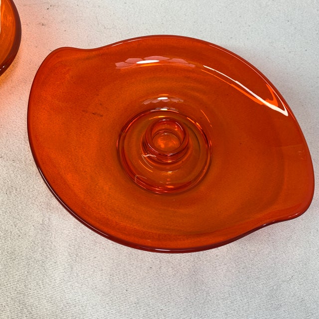 Viking Glass Company Pair of Vintage Viking Glass "Epic" Persimmon Orange Candle Holders For Sale - Image 4 of 7