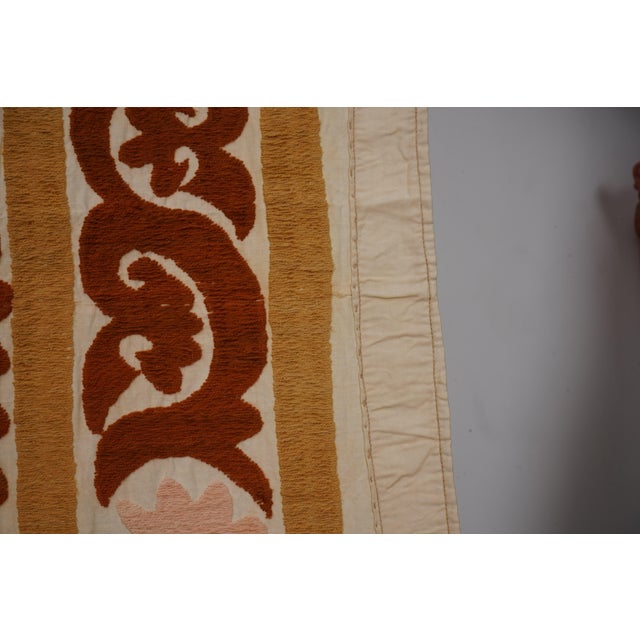 Uzbek Suzani: Rust & Pink Embroidered Cotton Textile 4'3'' X 4'4'' For Sale In New York - Image 6 of 12