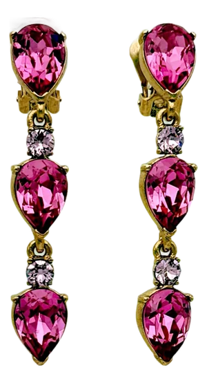 Oscar De La Renta Rose Pink Pear Swarovski Crystal Gold Plated Drop Clip Earring, A Pair