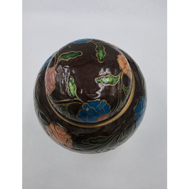 Late 20th Century Late 20th Century Enamel Floral Cloisonné Ginger Jar With Lid For Sale - Image 5 of 5