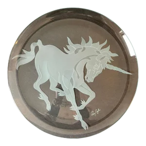 Large Decotive Art Glass Unicorn Plate Singed Perry Coyle