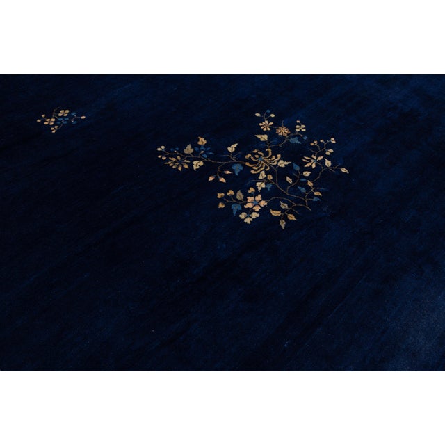 1920s Antique Chinese Art Deco Wool Rug in Midnight Blue & Ochre Gold For Sale - Image 12 of 12