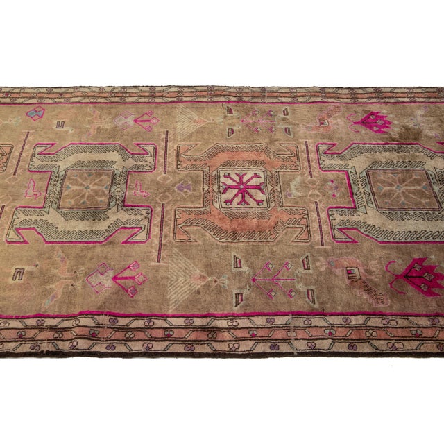 1950s Brown North West Persian Hand-Knotted Wool Rug With Tribal Motif in 4 X 9 For Sale - Image 5 of 8