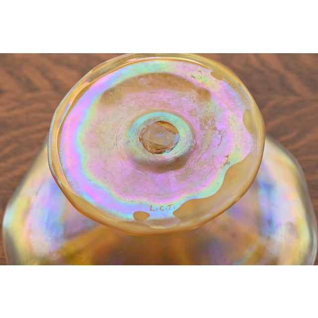 Glass Louis Comfort Tiffany Favrile Iridescent Art Glass Compote Dish or Tazza For Sale - Image 7 of 9
