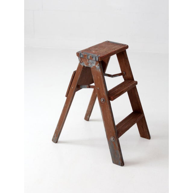 Antique Folding Wooden Step Ladder For Sale - Image 6 of 16