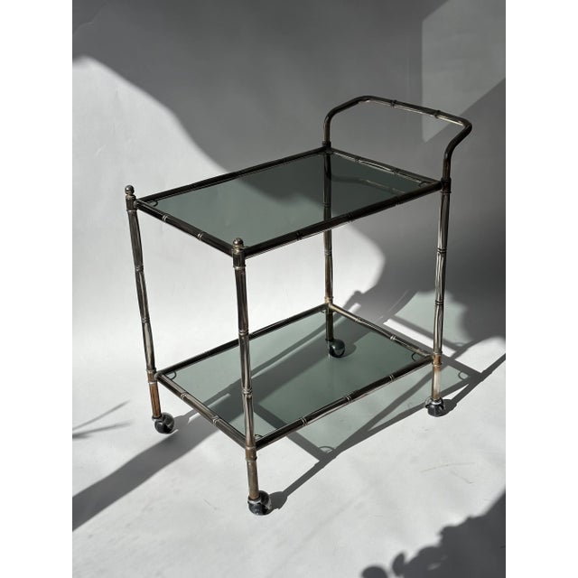 Neo-Classical Serving Trolley in Silver-Plated and Bamboo Effect Metal from Maison Baguès, 1930s For Sale - Image 9 of 9