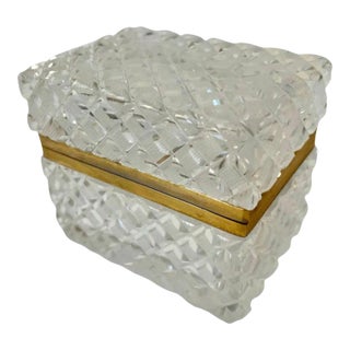 Cut Crystal Lidded Box in the Style of Baccarat With Brass Closure For Sale