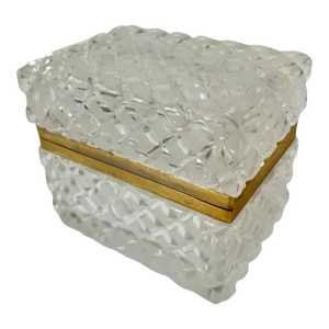 Cut Crystal Lidded Box in the Style of Baccarat With Brass Closure