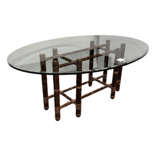 McGuire Furniture Bamboo Rattan + Glass Dining Table, Vintage For Sale