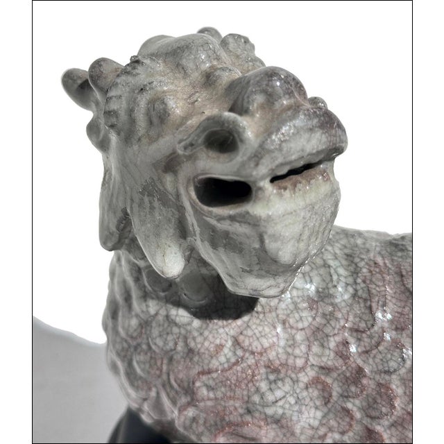 Chinese Old Chinese Pottery Mythical Qilin Beast Pottery Figure on Fitted Base For Sale - Image 3 of 9