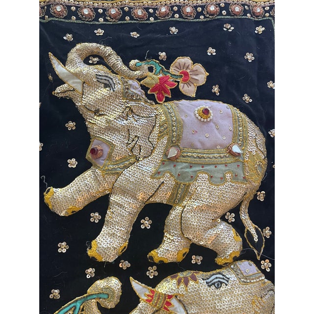 Glass Vintage Burmese Kalaga Elephant Tapestry Wall Hanging For Sale - Image 7 of 10