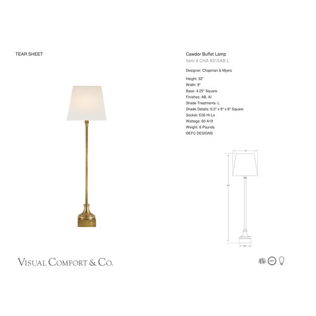 Chapman & Myers by Visual Comfort Signature Cawdor Buffet Lamp in Antique-Burnished Brass with Linen Shade Designer:...