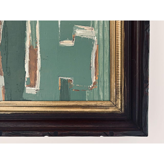 Paint “Cabin Fern" Green Abstract Art in Antique Frame, Transitional Living Room Art by JTS For Sale - Image 7 of 11