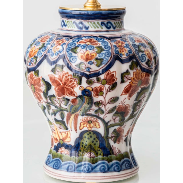 Red Delft Chinoiserie Polychrome Table Lamp by Tichelaar Makkum, 1950s For Sale - Image 8 of 15