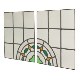 Art Deco Floral Stained Glass Window, Set of 2 For Sale