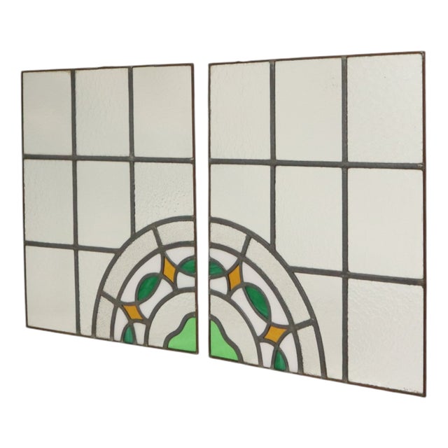 Art Deco Floral Stained Glass Window, Set of 2 For Sale