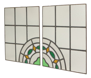 Art Deco Floral Stained Glass Window, Set of 2