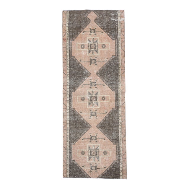 1970s Turkish Oushak Handmade Wool Cotton Brown Runner Rug For Sale